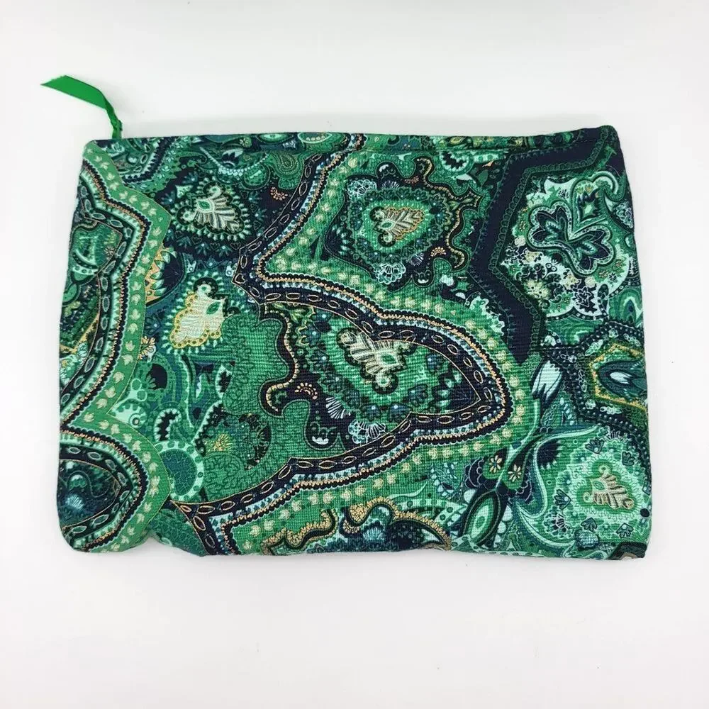 Handmade Makeup Cosmetic Bag Set Green Floral Travel Zip Case Lined Make Up - Picture 3 of 13